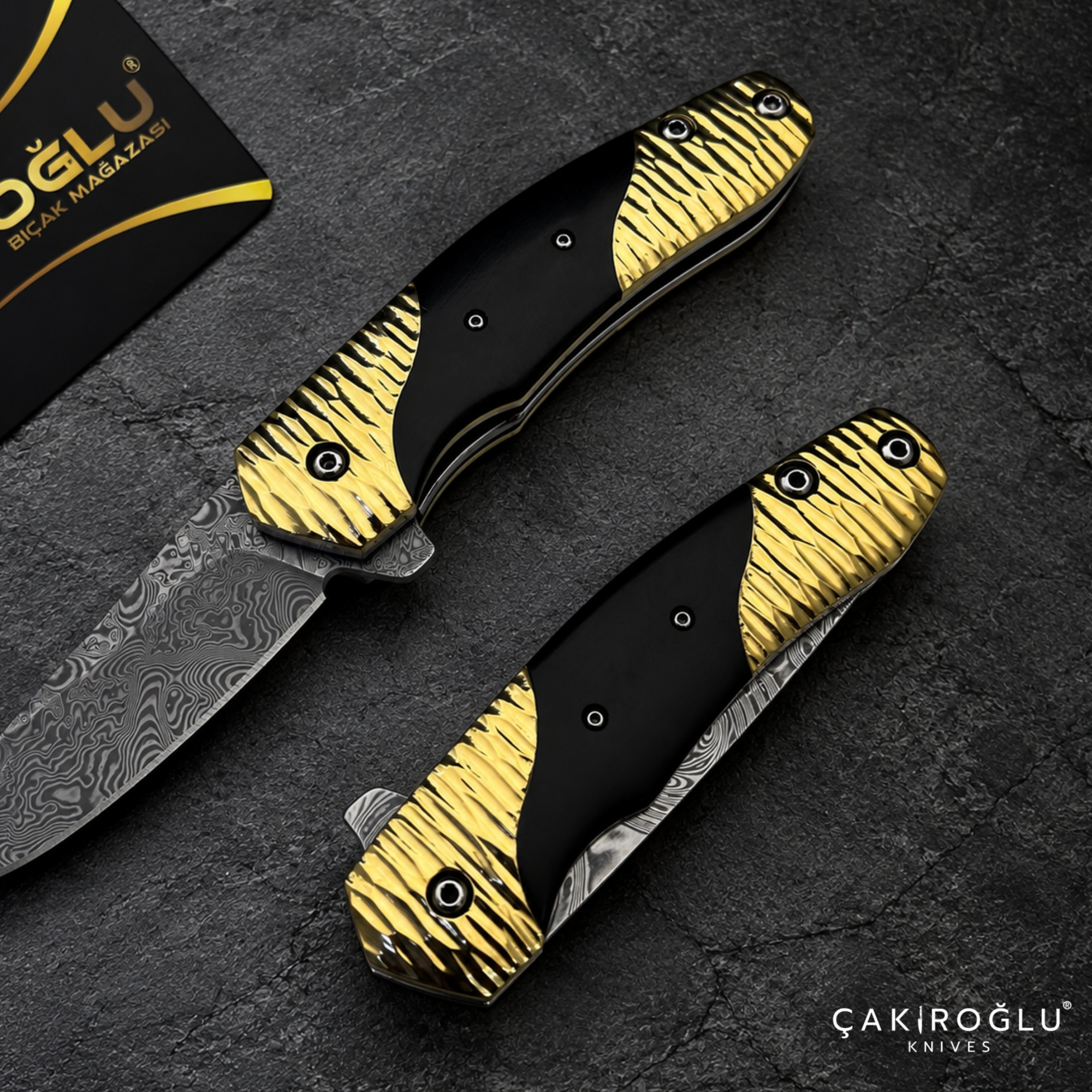 Limited Edition Stainless Damascus Steel Folding Knife with Ebony Handle