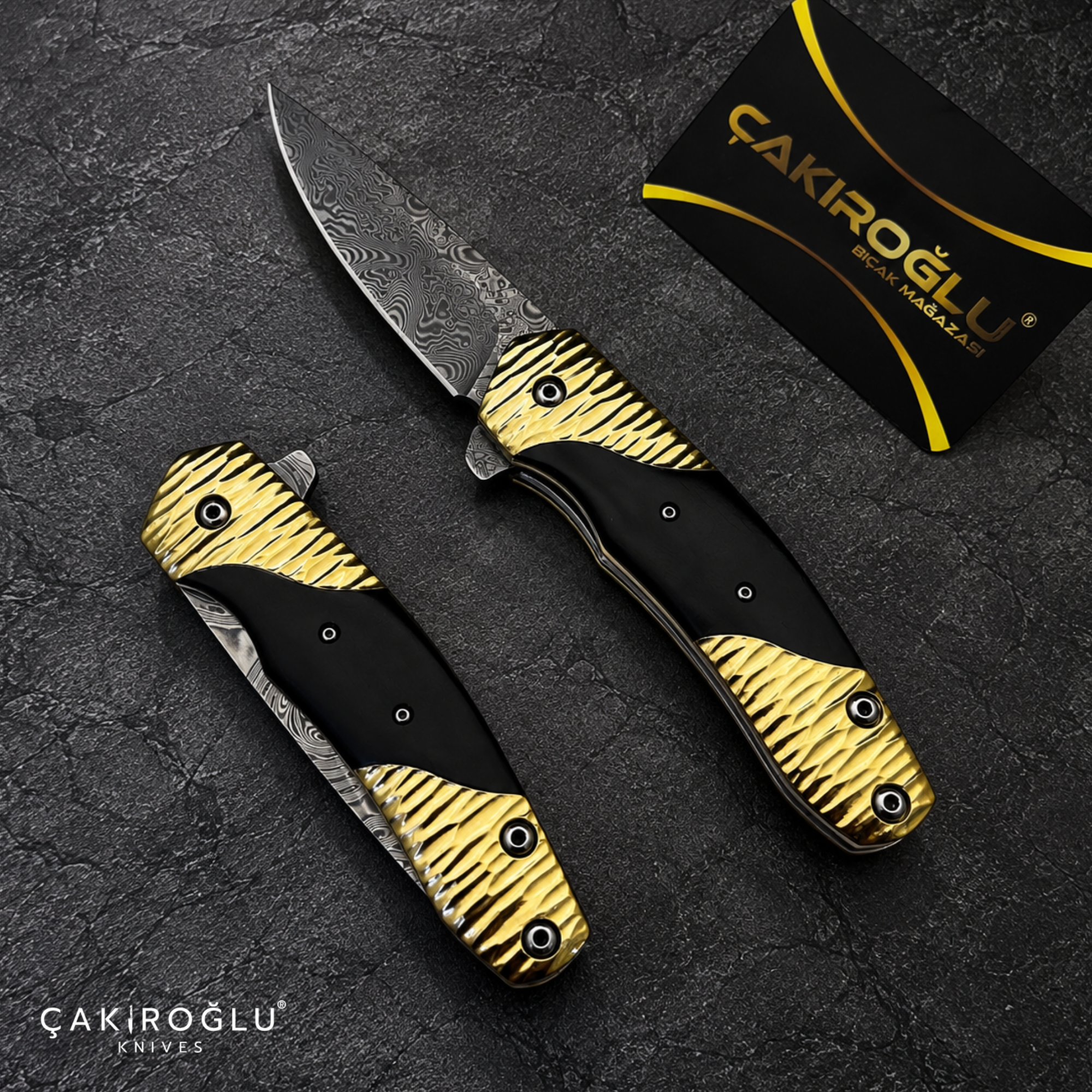 Limited Edition Stainless Damascus Steel Folding Knife with Ebony Handle