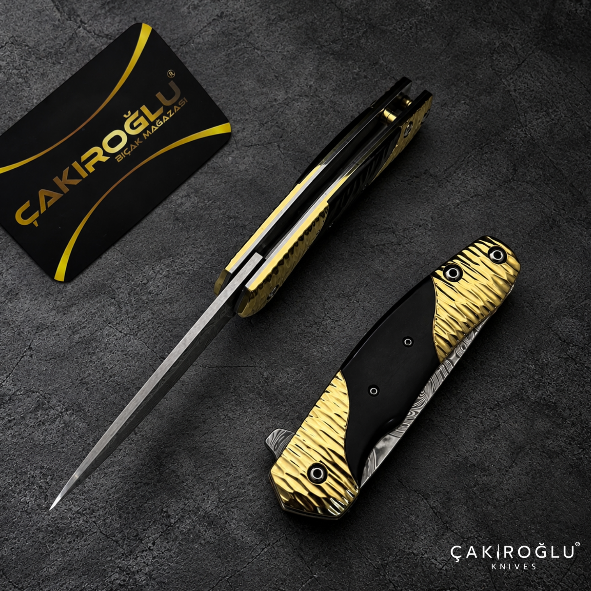 Limited Edition Stainless Damascus Steel Folding Knife with Ebony Handle