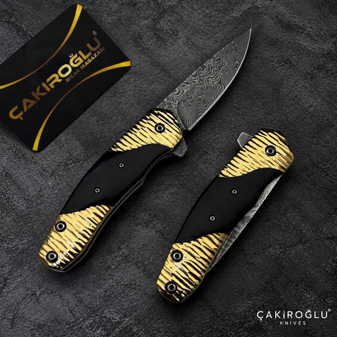 Limited Edition Stainless Damascus Steel Folding Knife with Ebony Handle
