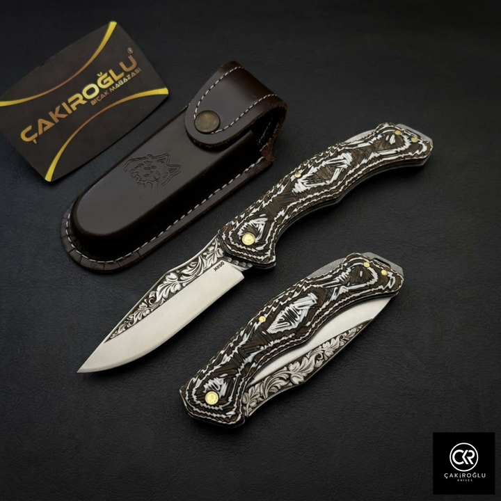 Handmade Folding Knife - Engraved Böhler N690 Steel