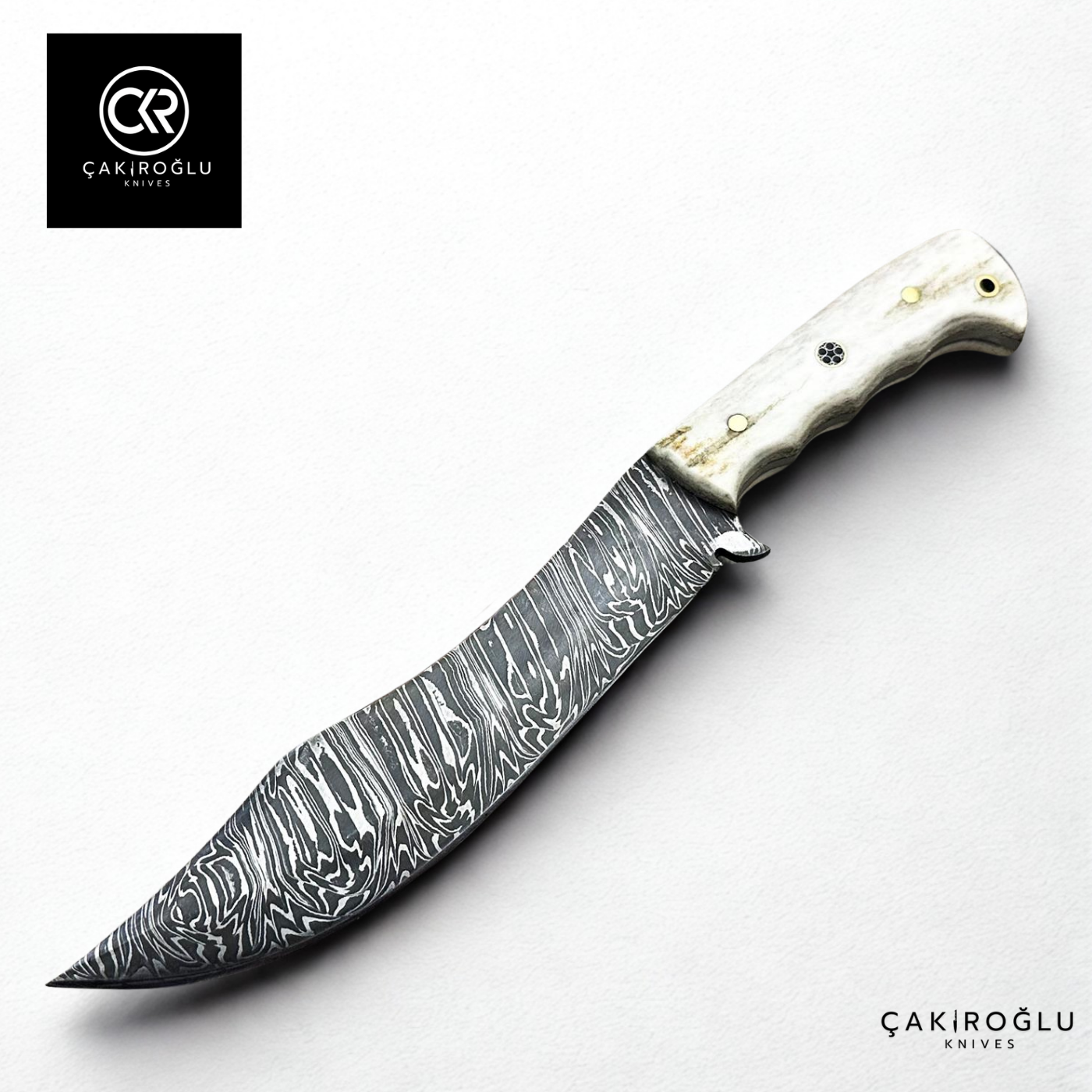 Damascus Shaking - Handcrafted Custom-made Shake with Deer Antler Handle