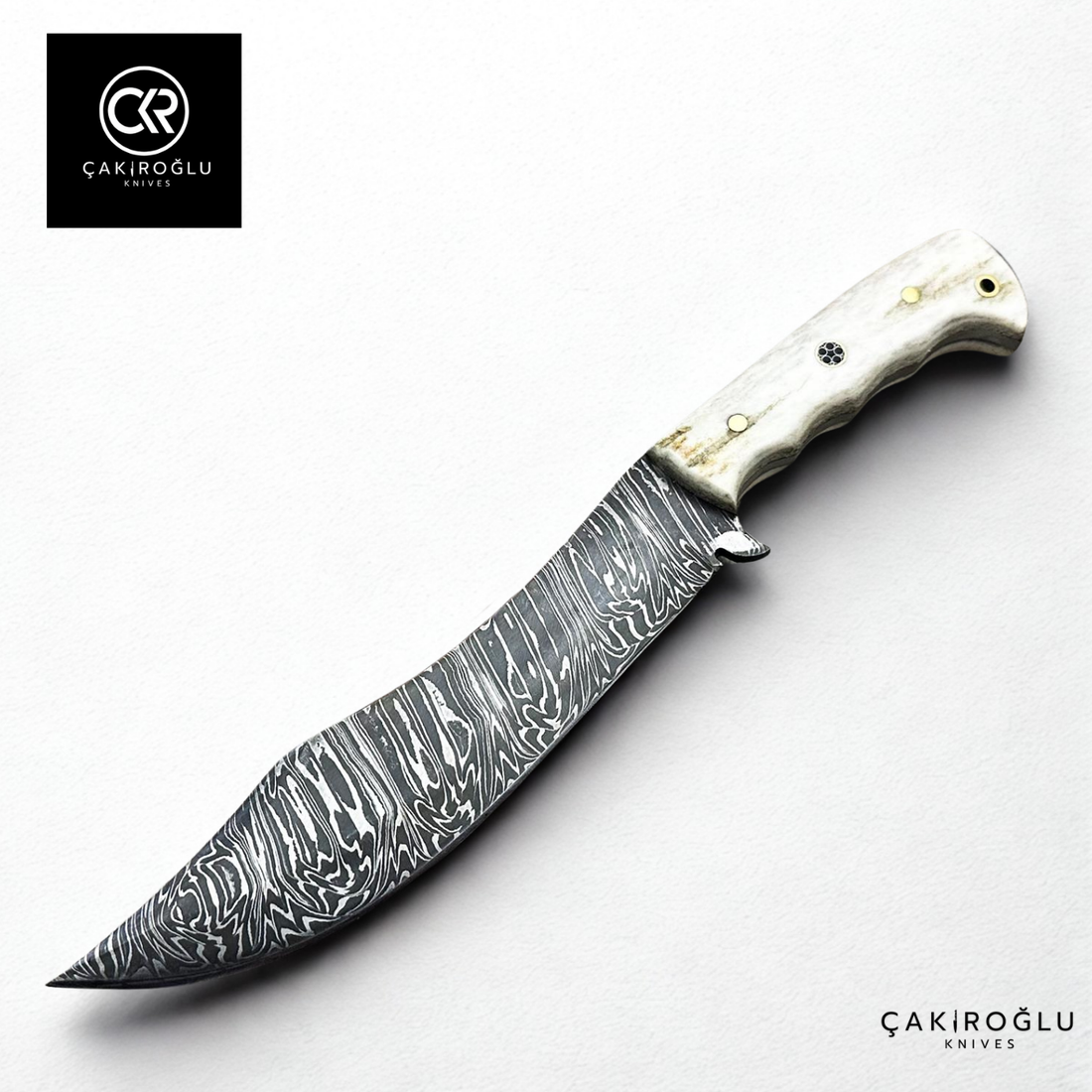 Damascus Shaking - Handcrafted Custom-made Shake with Deer Antler Handle