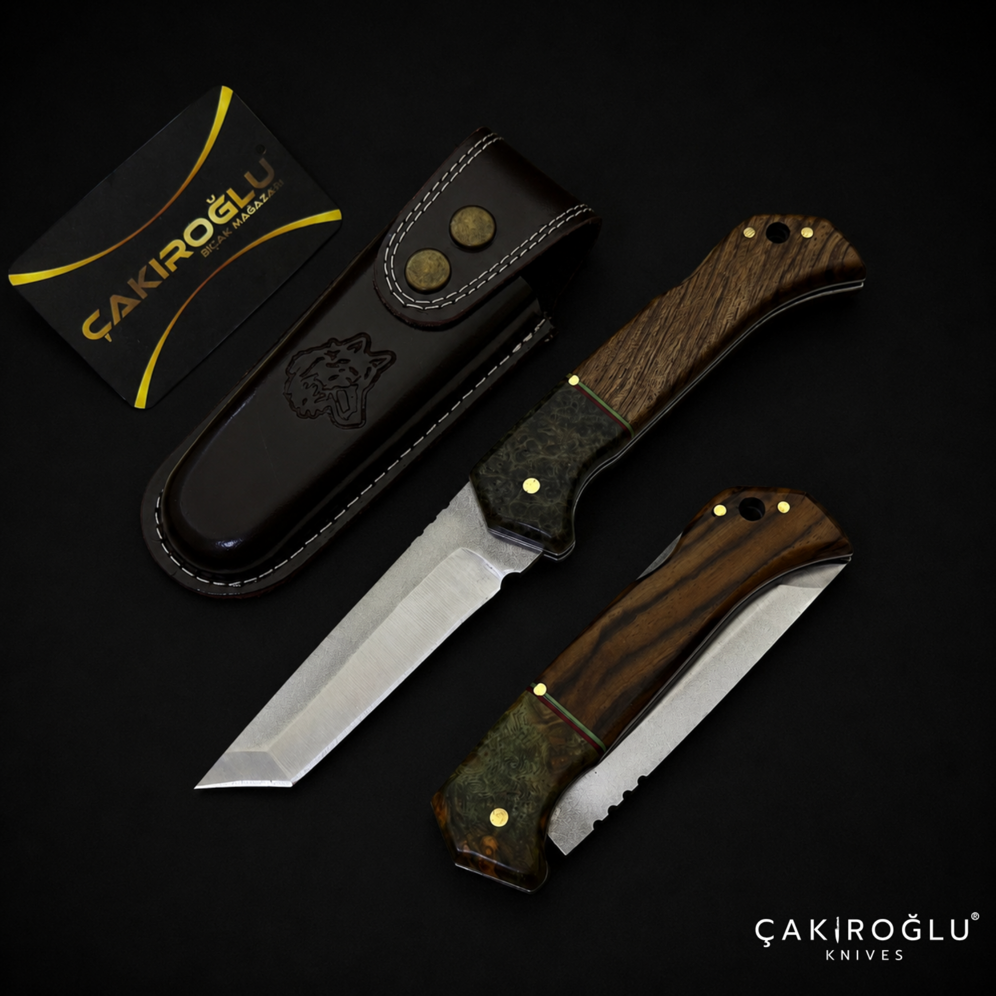Handmade Stainless Steel Tanto Custom Folding Pocket Knife - Leather Sheath