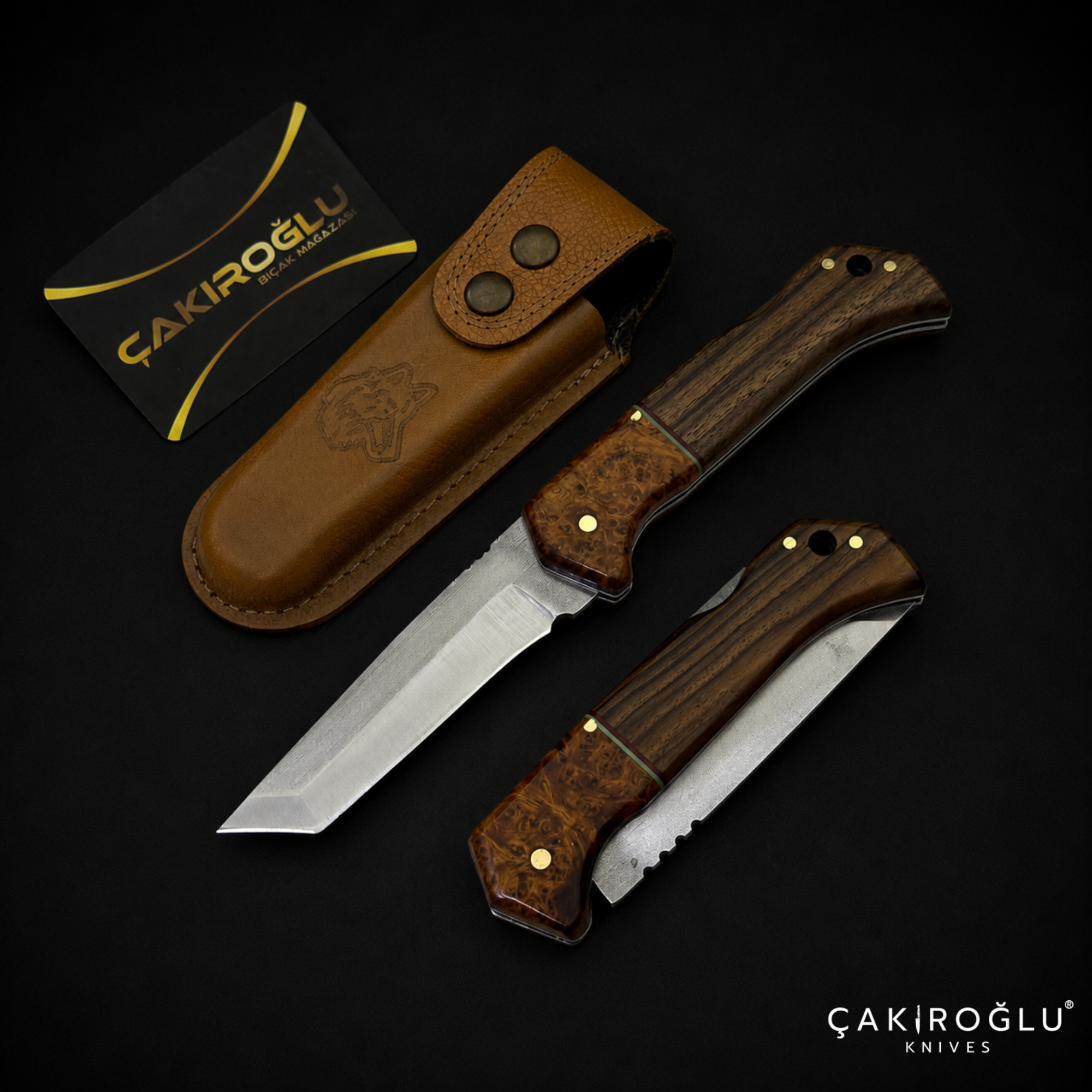 Handmade Stainless Steel Tanto Custom Folding Pocket Knife - Leather Sheath
