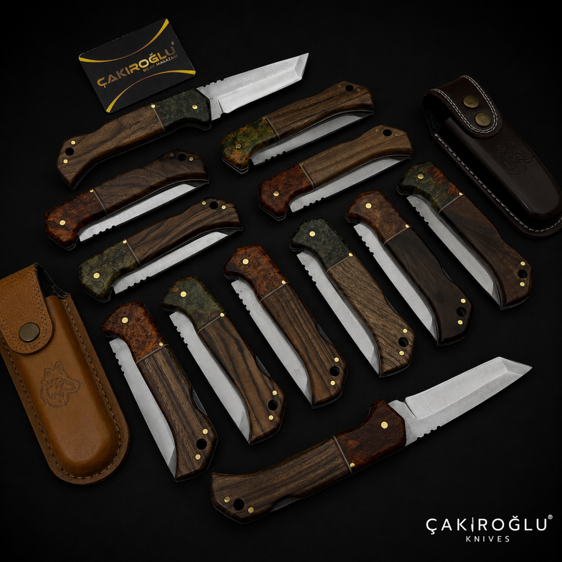 Handmade Stainless Steel Tanto Custom Folding Pocket Knife - Leather Sheath