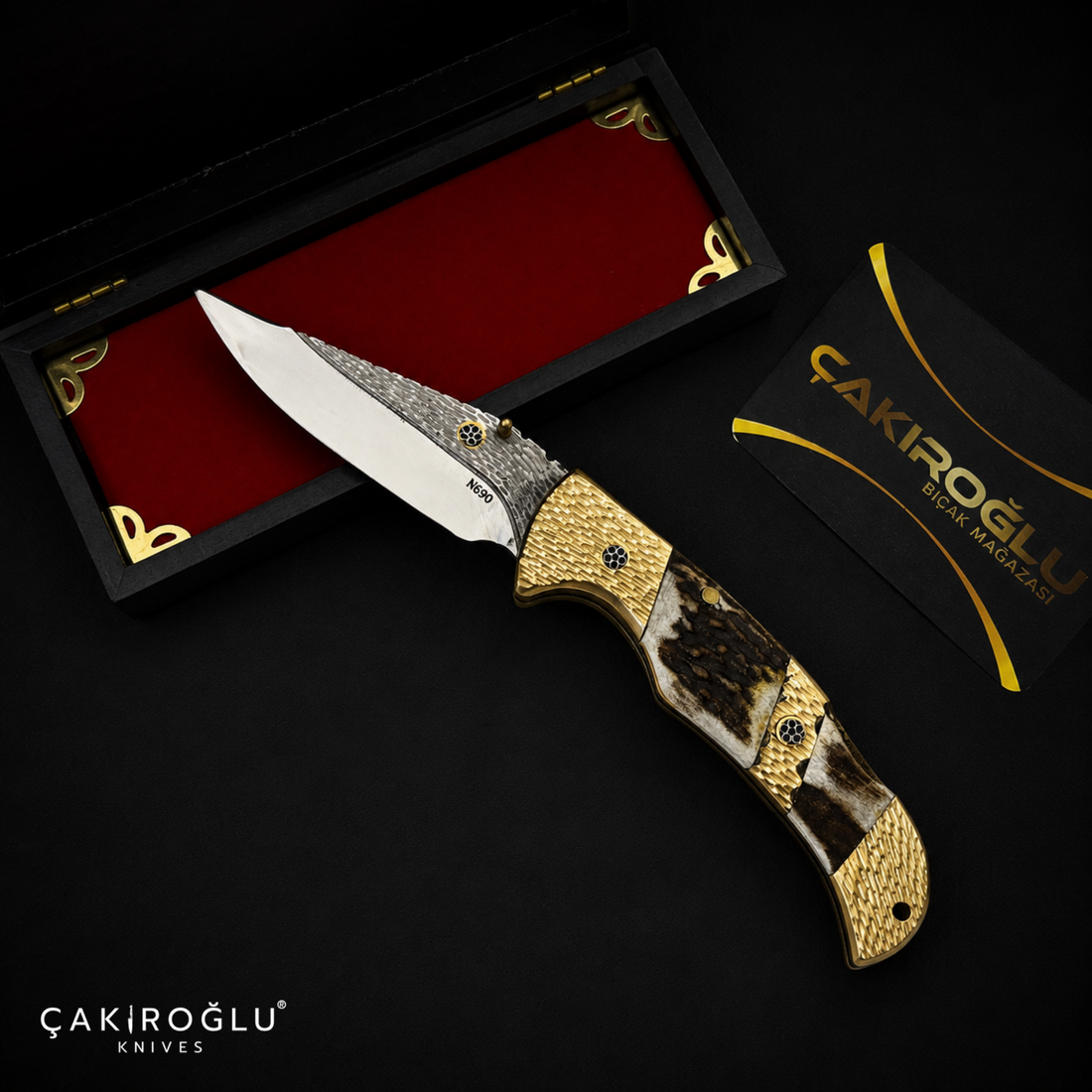 Handmade Custom N690 Pocket Knife, Deer Antler Folding Knife, Limited Edition