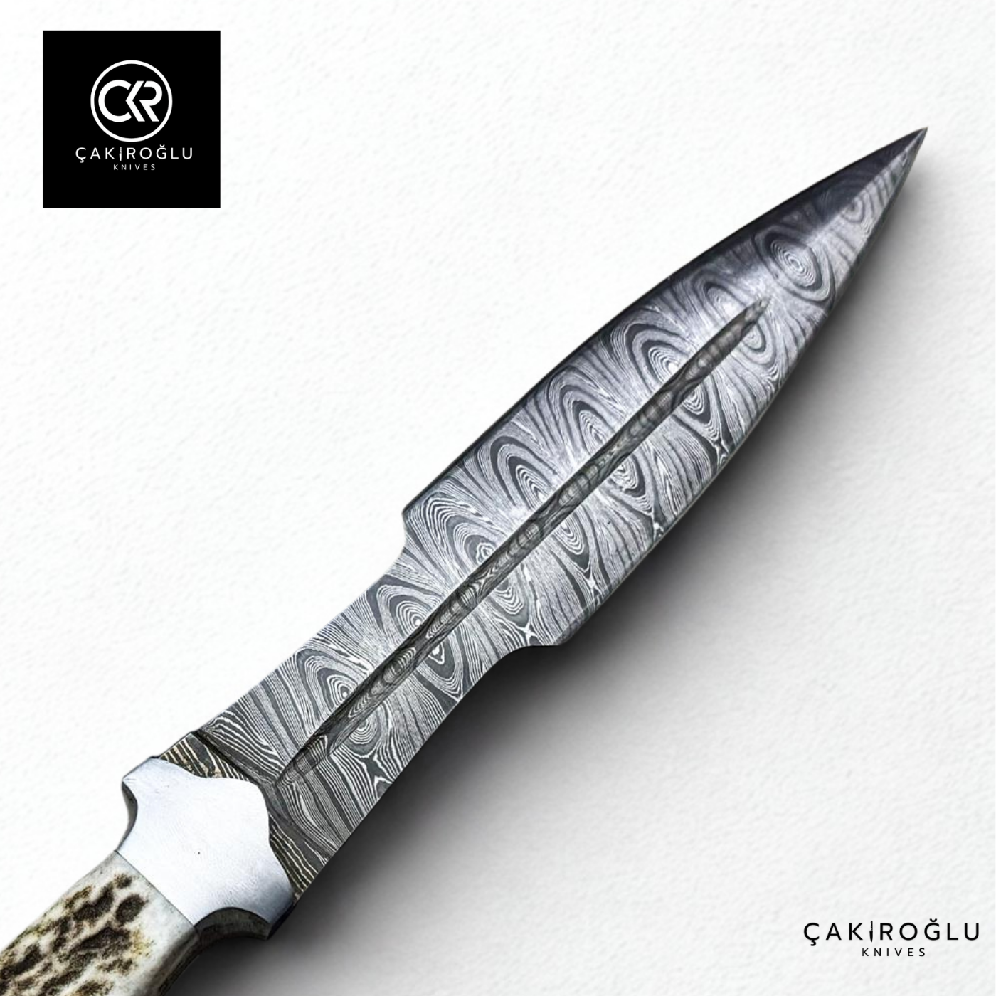 Çakıroğlu Damascus Dagger – Handcrafted Collector’s Knife with Stag Antler Handle