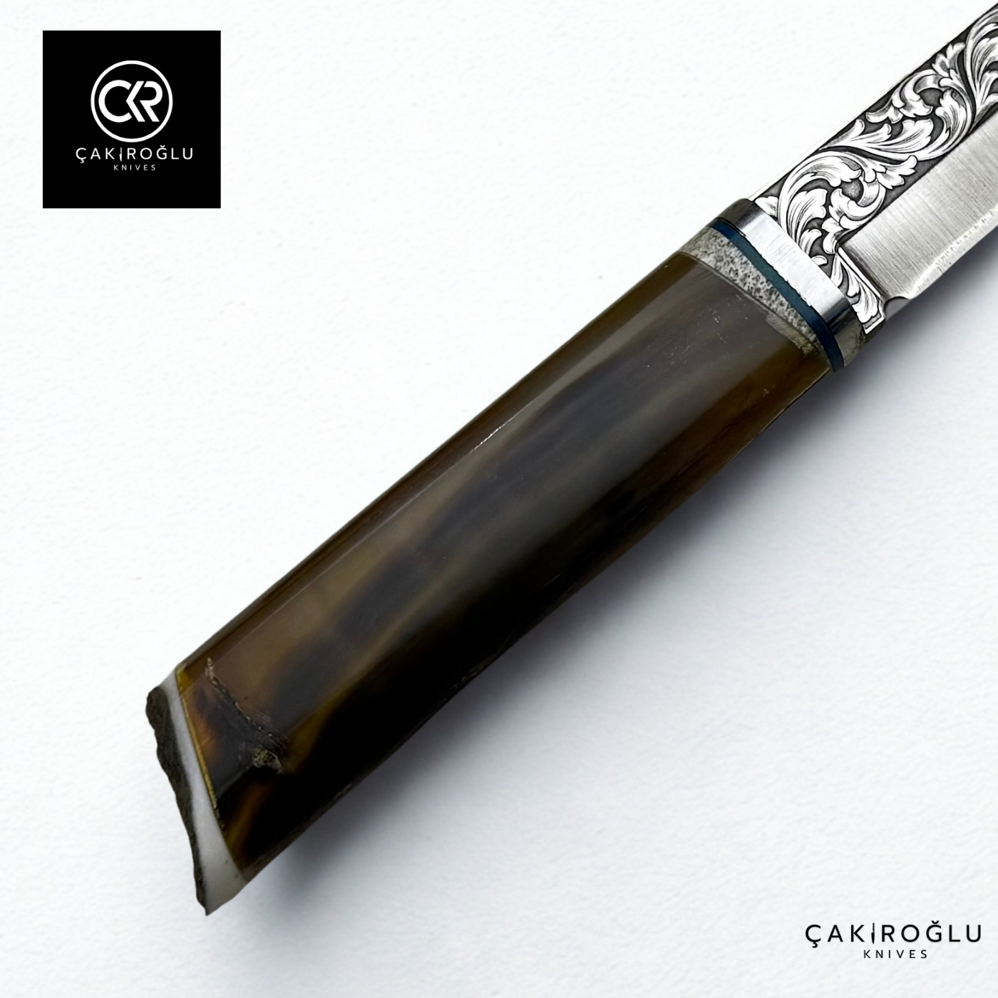 Custom Engraved Knife with Bone Stand - Bone (Ram Horn) Handle