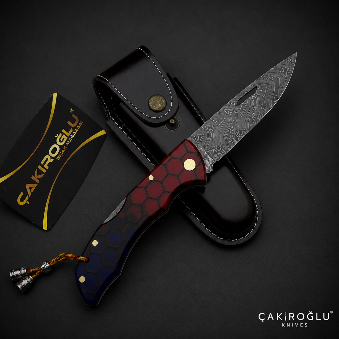 Handmade Honeycomb & Damascus Pocket Knife - Forged Folding Knife
