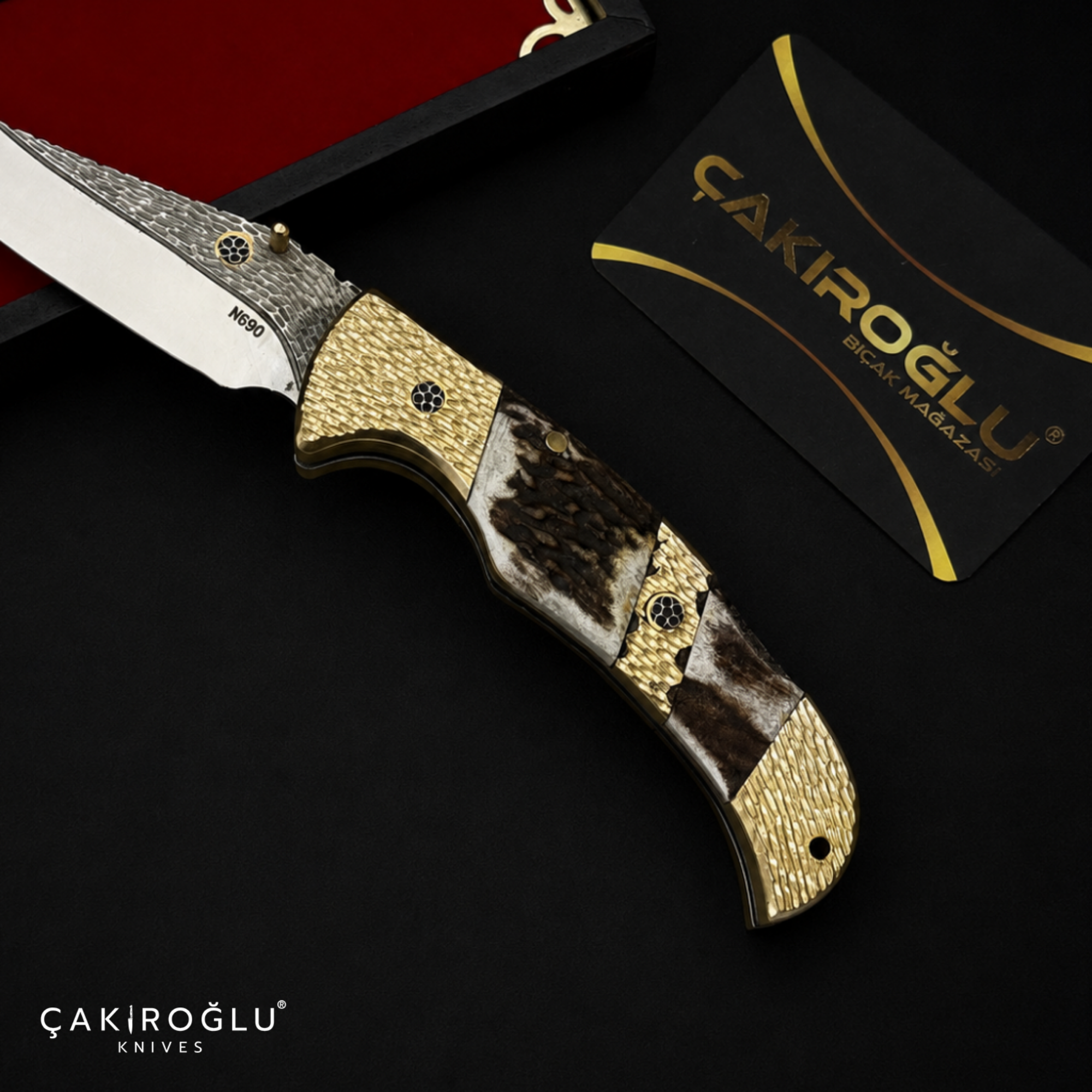Handmade Custom N690 Pocket Knife, Deer Antler Folding Knife, Limited Edition
