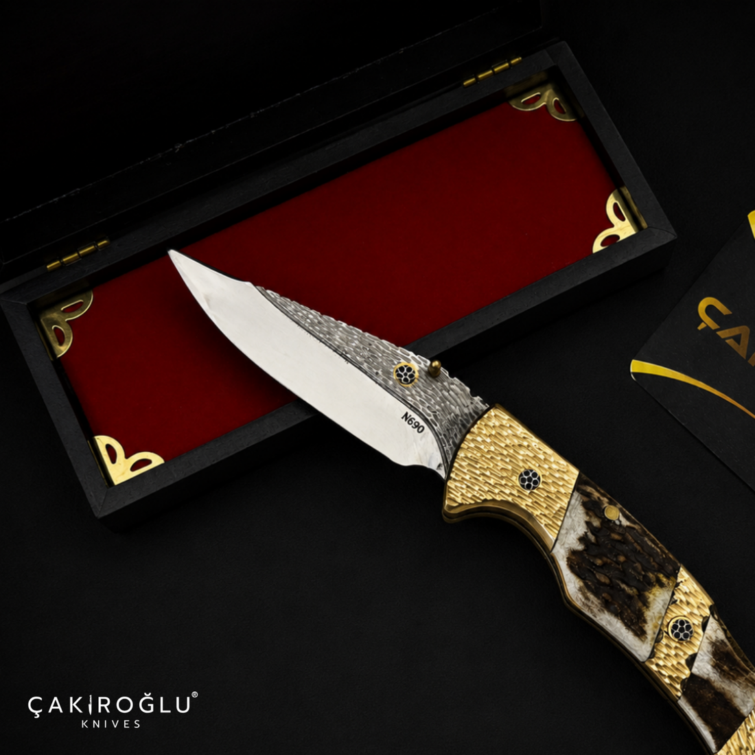 Handmade Custom N690 Pocket Knife, Deer Antler Folding Knife, Limited Edition