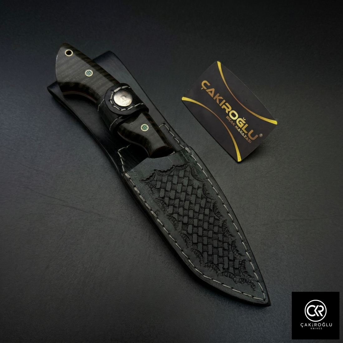 Çakıroğlu Handmade Custom-made Damascus Steel & Stabilized Tulipwood Handle Tanto Model Hunting Knife