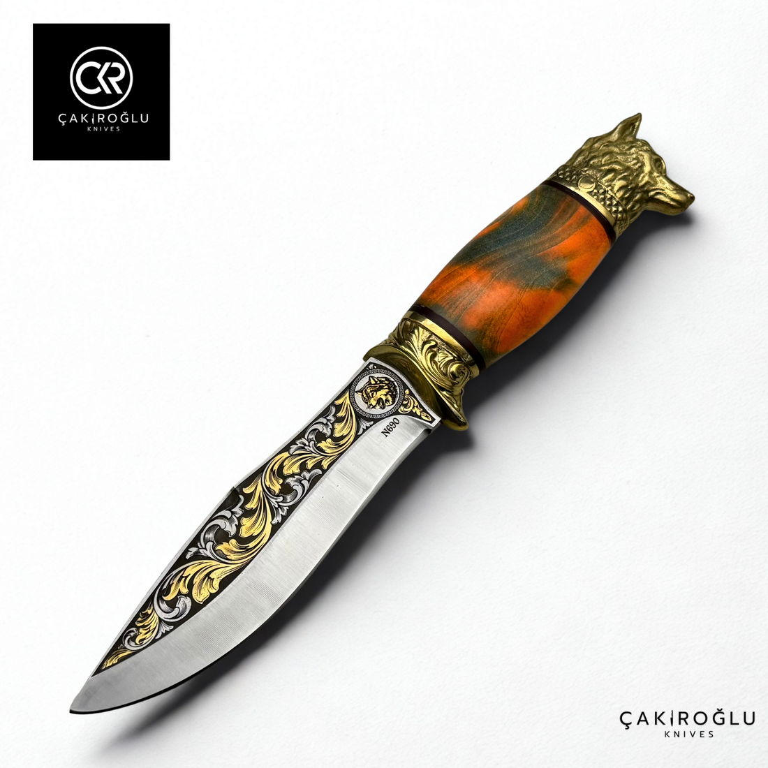 Wolf Spirit - Gold Embroidered Collectible Hunting Knife