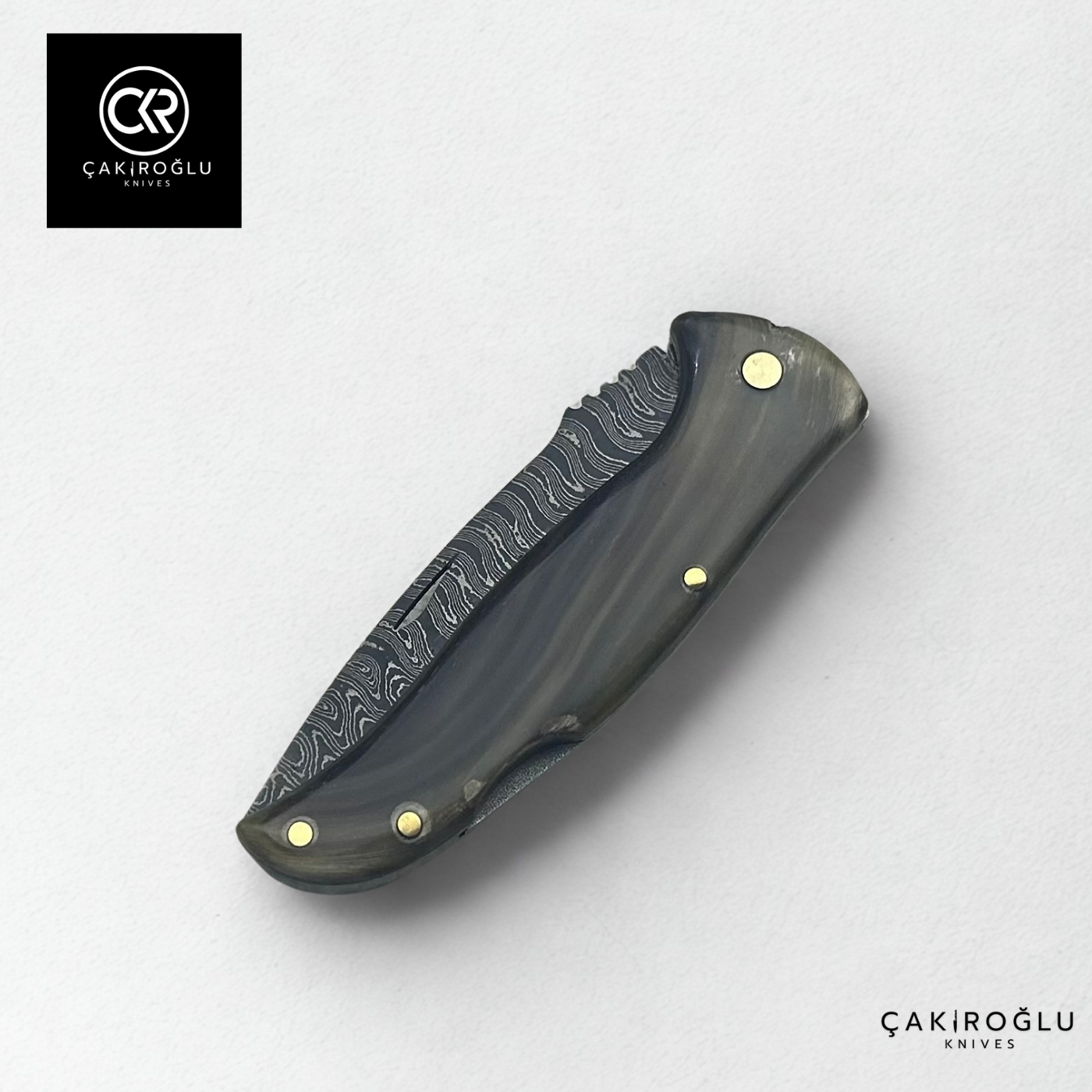 Handcrafted Custom Classic Style Folding Knife - Damascus Steel & Ram Horn Handle