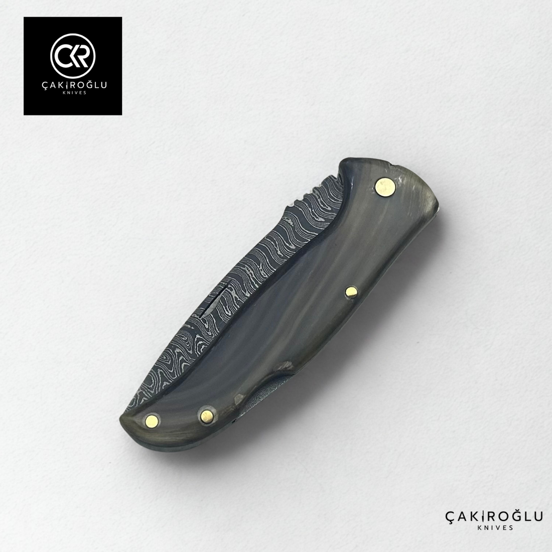 Handcrafted Custom Classic Style Folding Knife - Damascus Steel & Ram Horn Handle