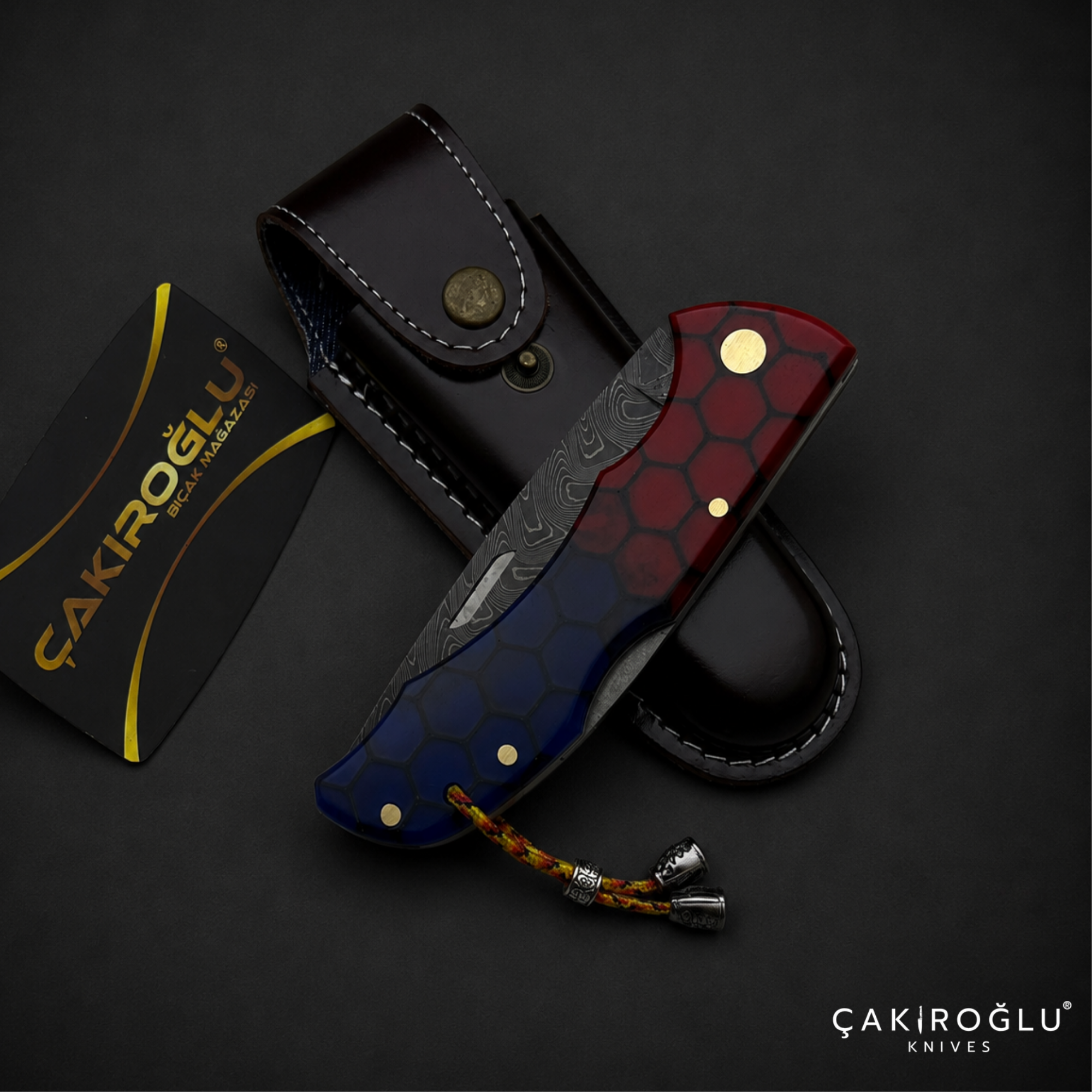 Handmade Honeycomb & Damascus Pocket Knife - Forged Folding Knife