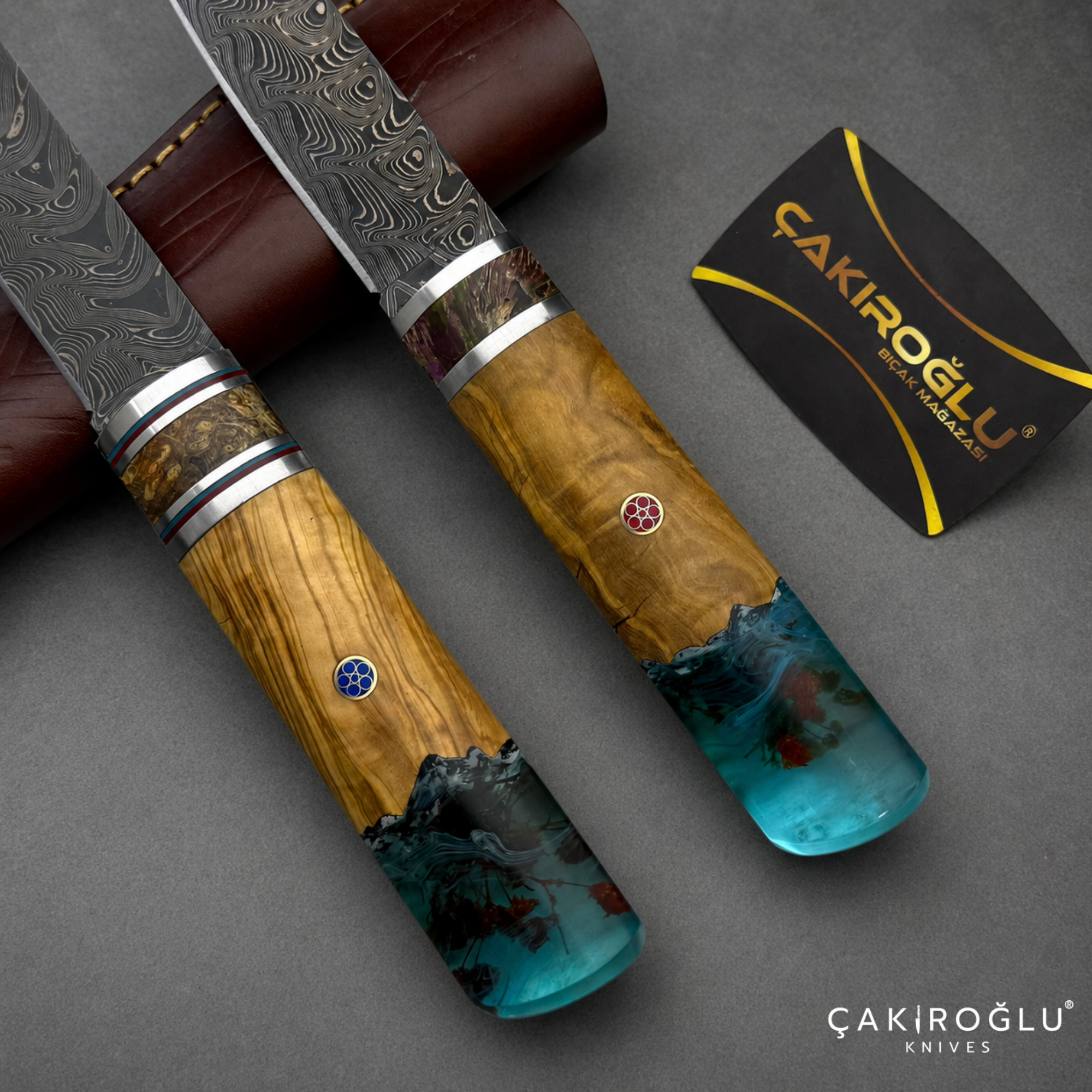 Handcrafted Damascus Steel Custom Pukko Knife - Epoxy Hybrid Handle
