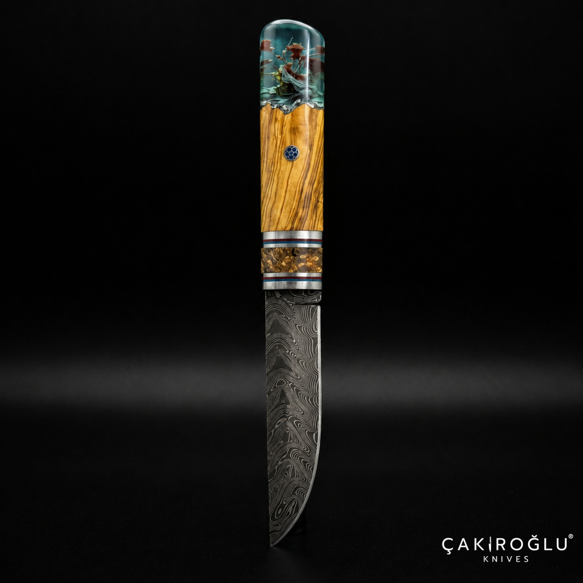Handcrafted Damascus Steel Custom Pukko Knife - Epoxy Hybrid Handle