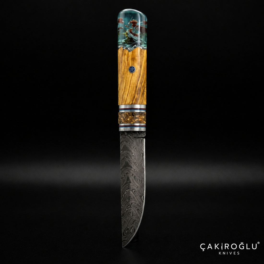 Handcrafted Damascus Steel Custom Pukko Knife - Epoxy Hybrid Handle