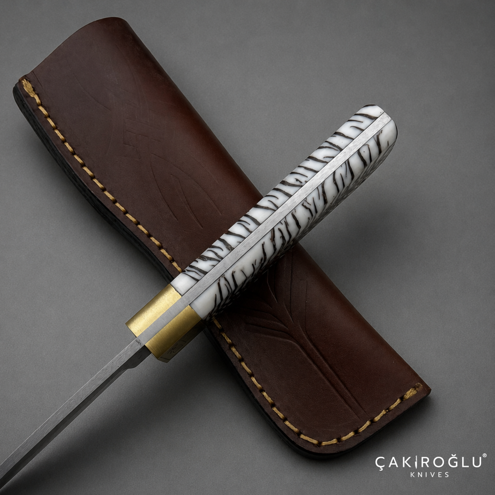 Handcrafted Custom-made Damascus Steel & Pine Cone Epoxy Handle Hunting Knife