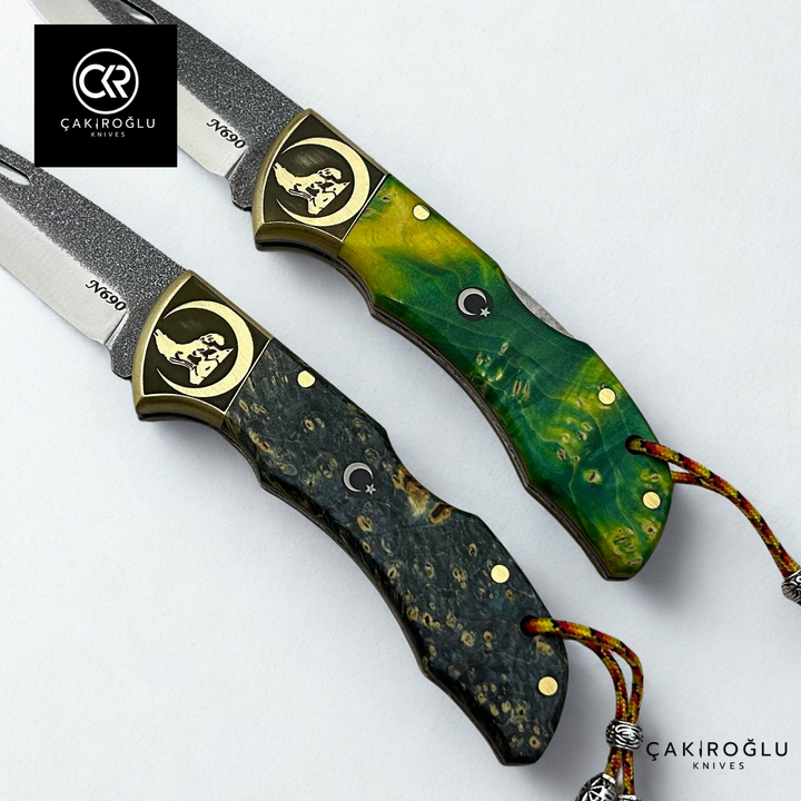 Showy Elite Stabilize Version Handcrafted Custom Folding Knife - Böhler N690 Steel & Engraved Brass Handle
