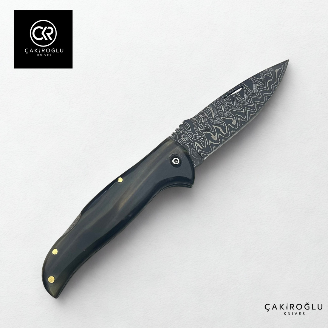 Handcrafted Custom Classic Style Folding Knife - Damascus Steel & Ram Horn Handle