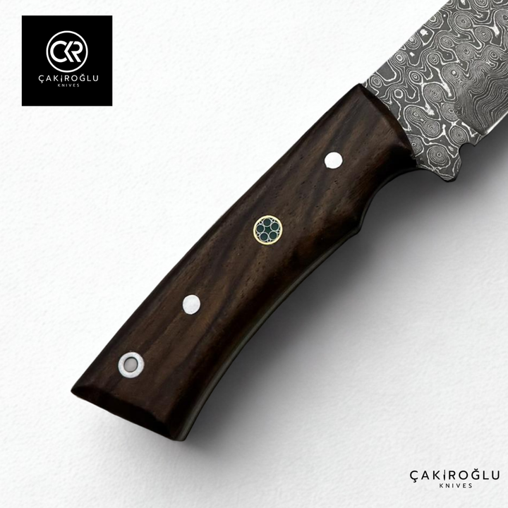 Handcrafted Custom-made Damascus Steel & Root Walnut Handle Tanto Model Hunting Knife