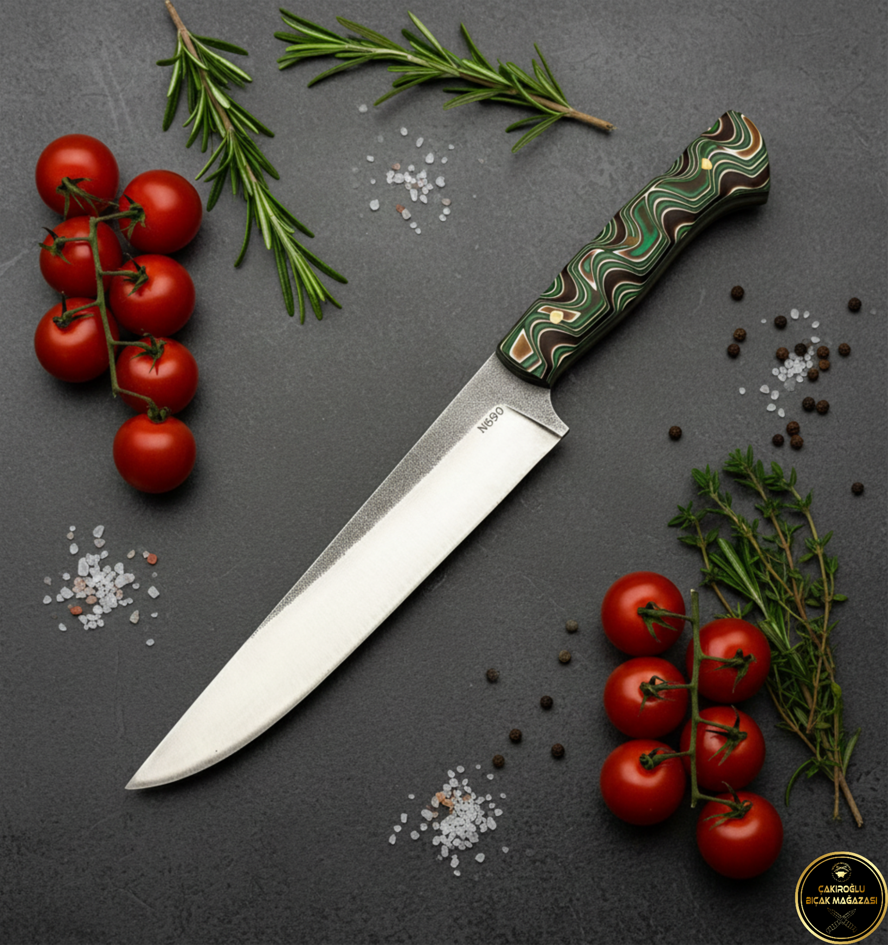 Handmade N690 Steel Sacrifice, Kitchen Knife - Verzalit Handle