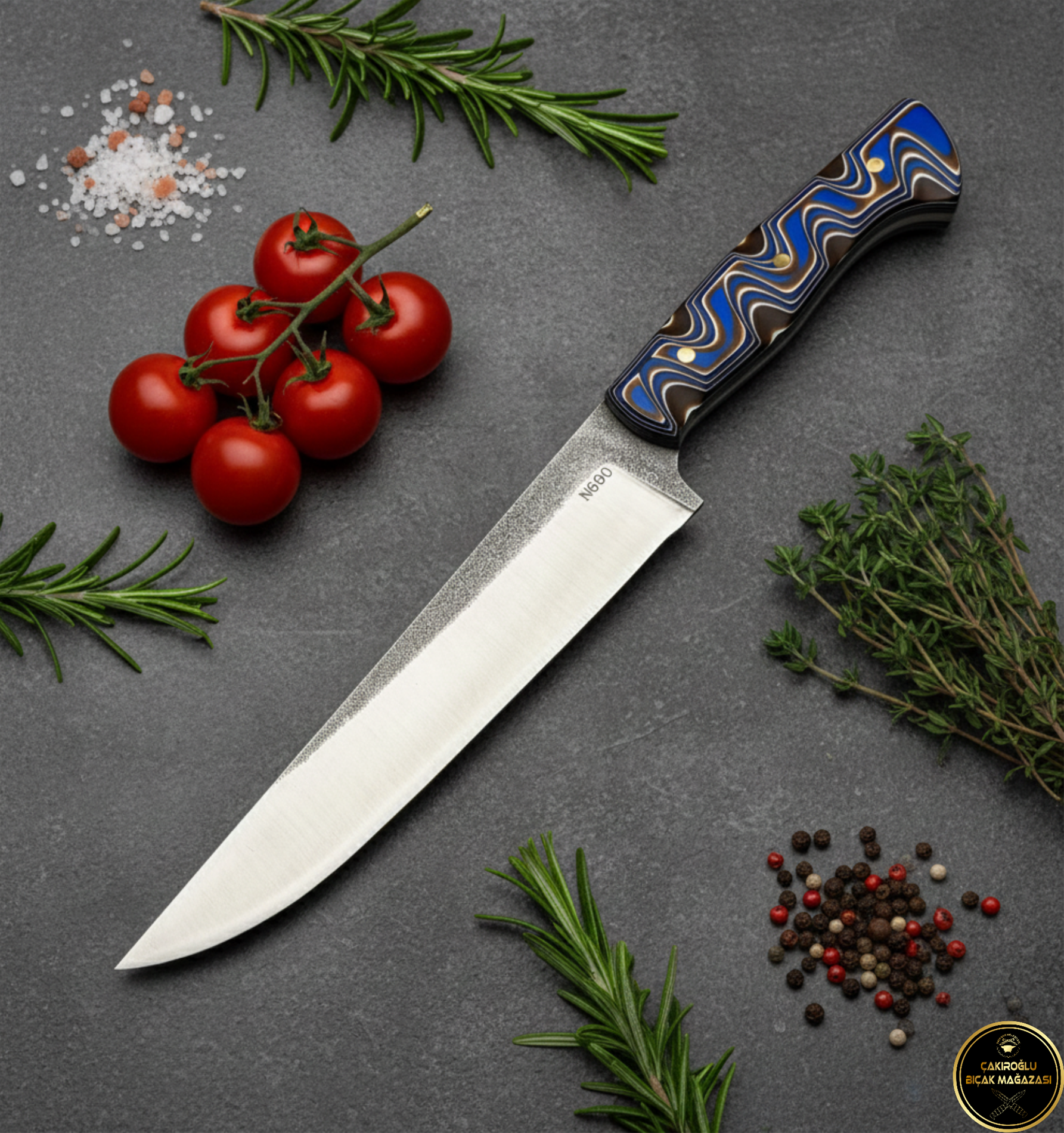 Handmade N690 Steel Sacrifice, Kitchen Knife - Verzalit Handle