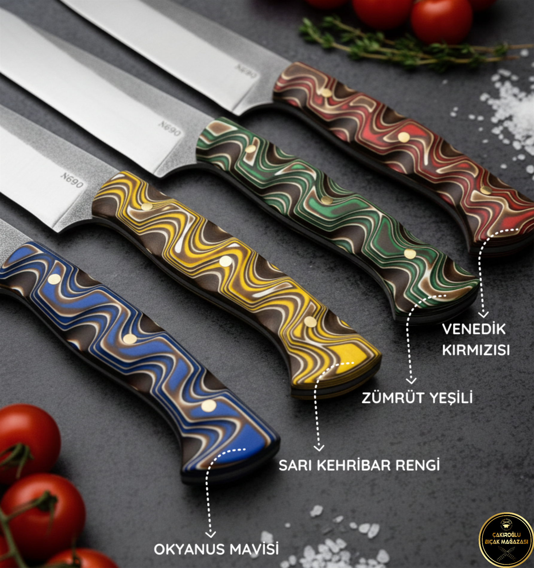 Handmade N690 Steel Sacrifice, Kitchen Knife - Verzalit Handle