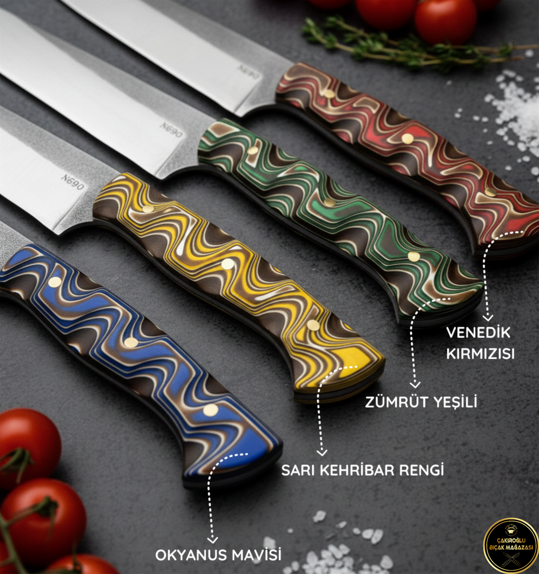 Handmade N690 Steel Sacrifice, Kitchen Knife - Verzalit Handle