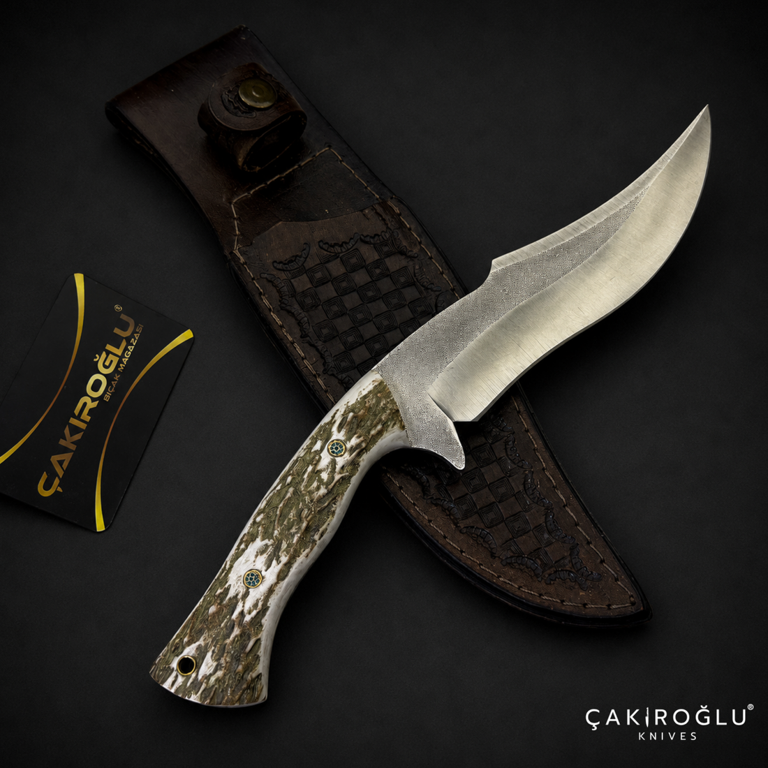 N690 Bowie Hunting Knife with Deer Antler Handle - Custom Handmade Knife