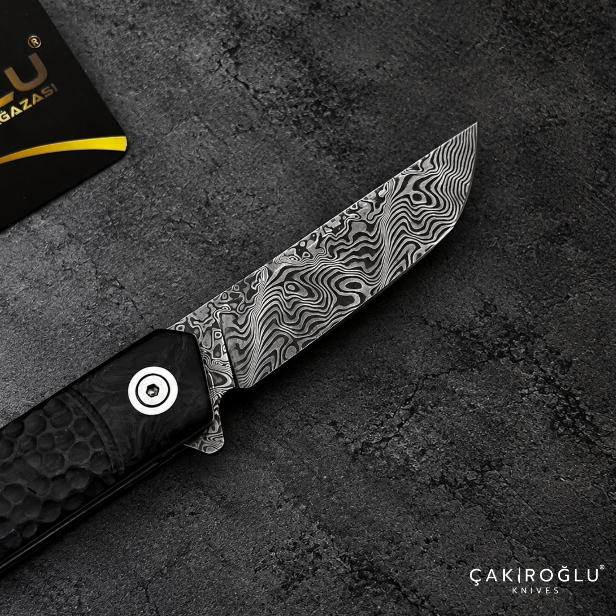 Tusk Age Handmade Stainless Damascus Steel Folding Knife with Carbon Fiber Handle
