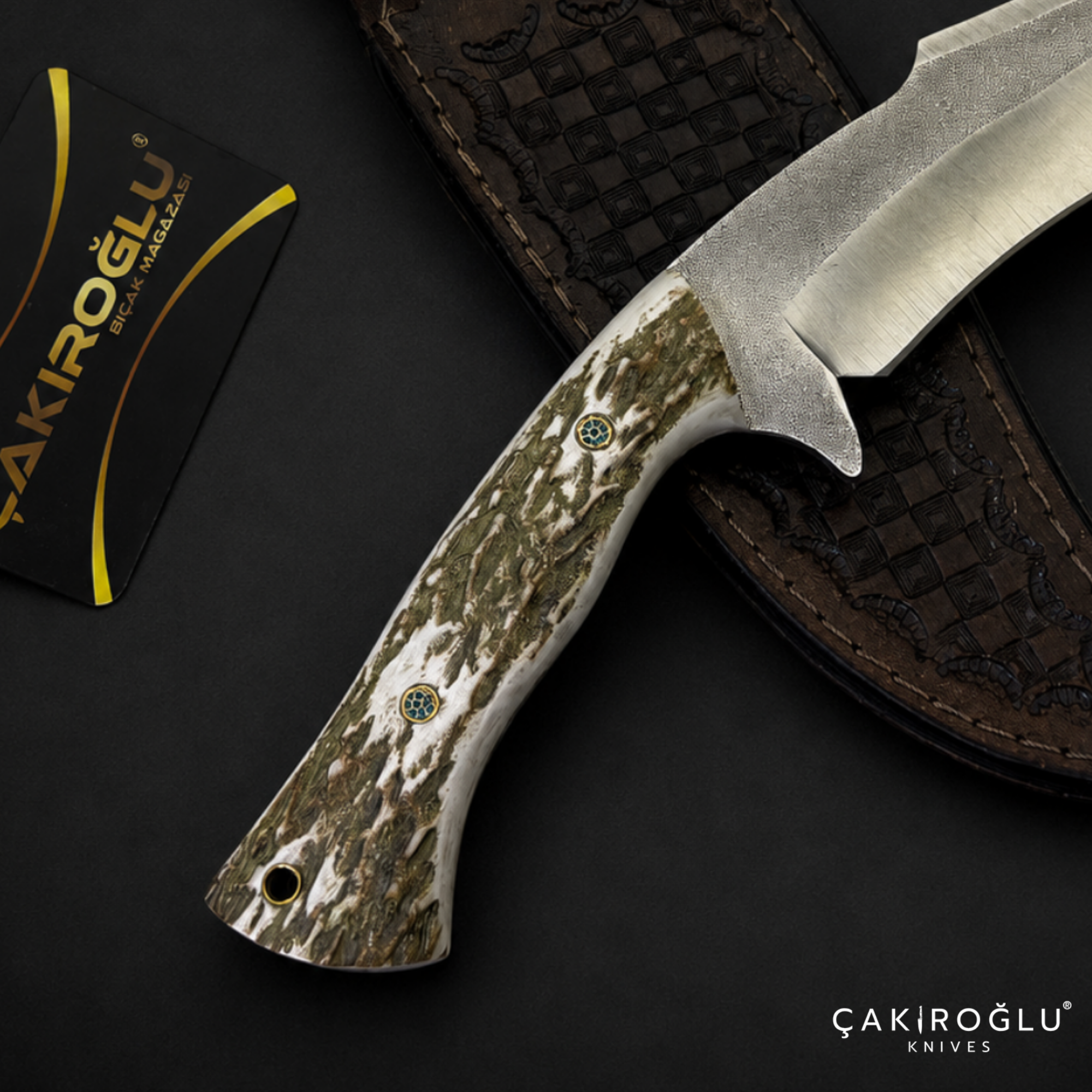 N690 Bowie Hunting Knife with Deer Antler Handle - Custom Handmade Knife