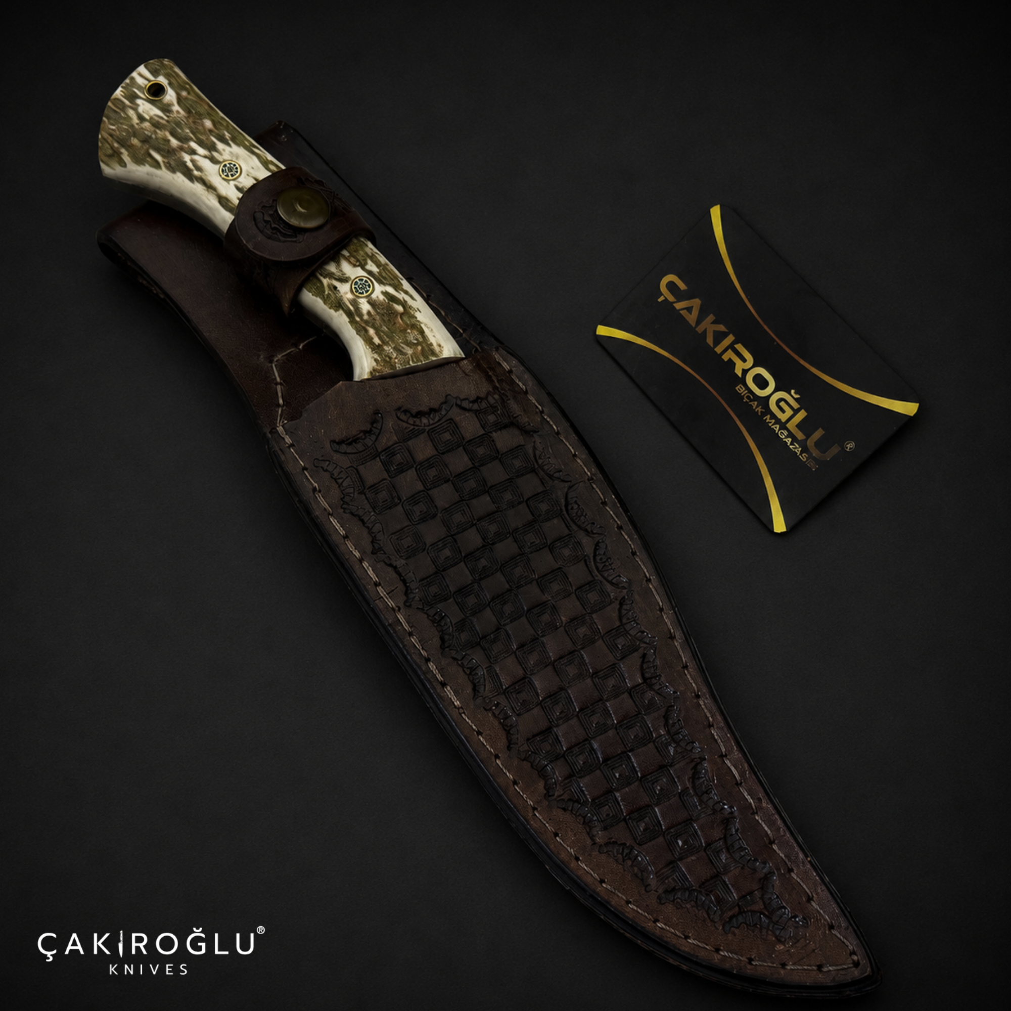 N690 Bowie Hunting Knife with Deer Antler Handle - Custom Handmade Knife