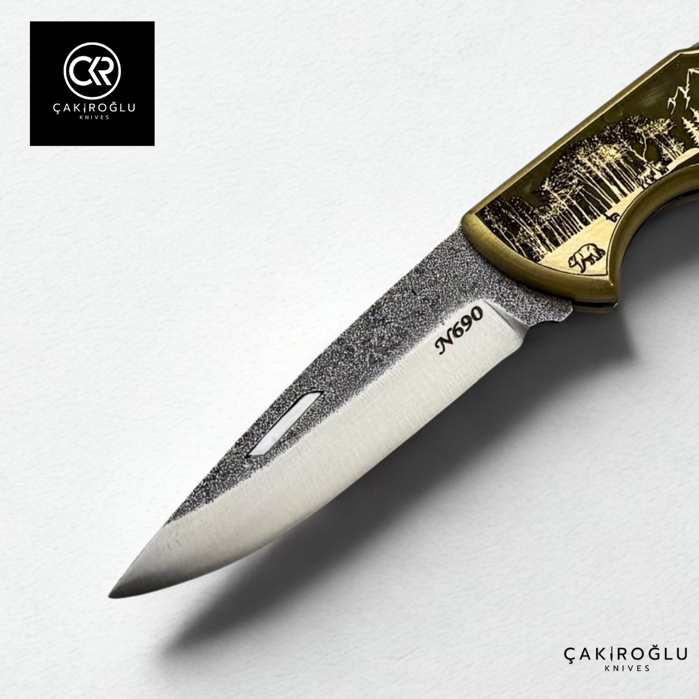 Showy Limited Edition Medium Size Handcrafted Custom-made Folding Collectible Knife - N690 Böhler Steel & Engraved Brass Handle