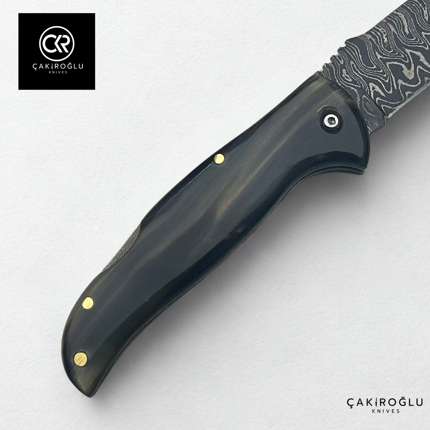 Handcrafted Custom Classic Style Folding Knife - Damascus Steel & Ram Horn Handle