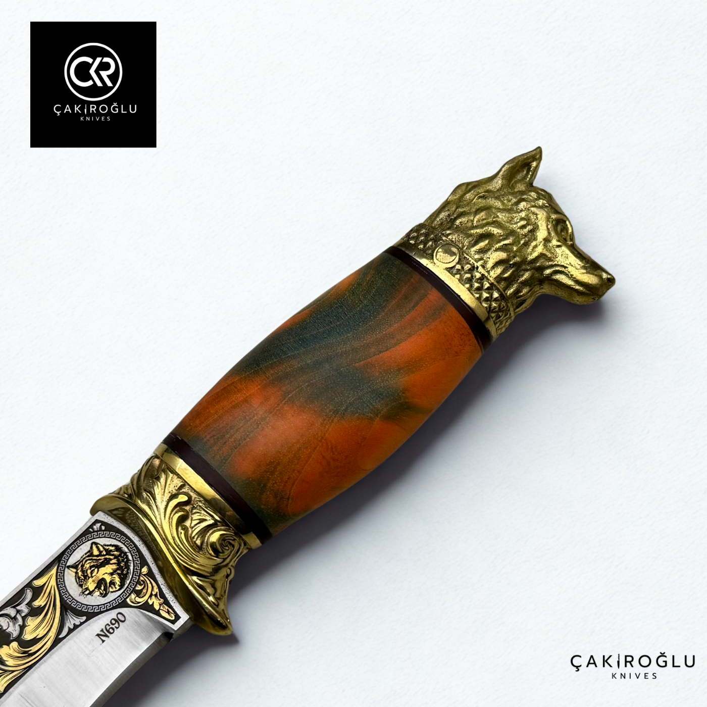 Wolf Spirit - Gold Embroidered Collectible Hunting Knife