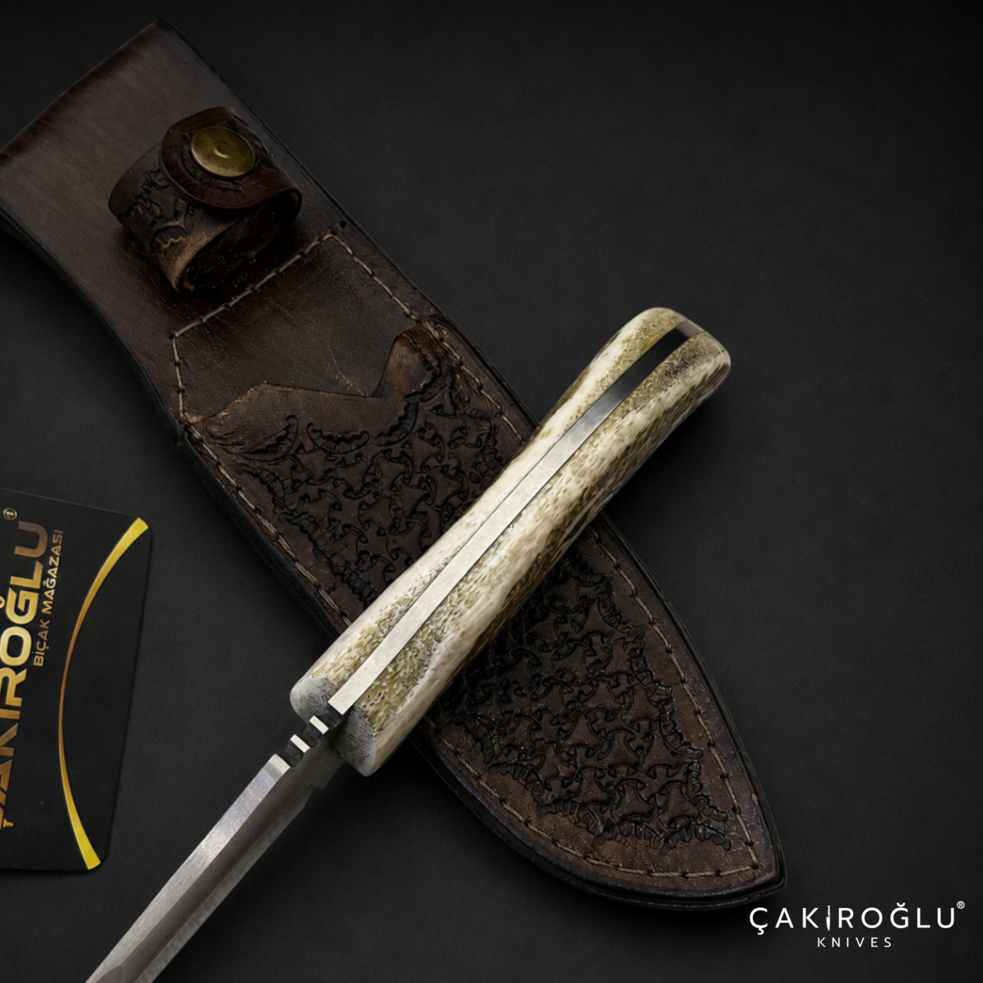 N690 Hunting Knife with Deer Antler Handle - Custom Handmade Bushcraft Knife