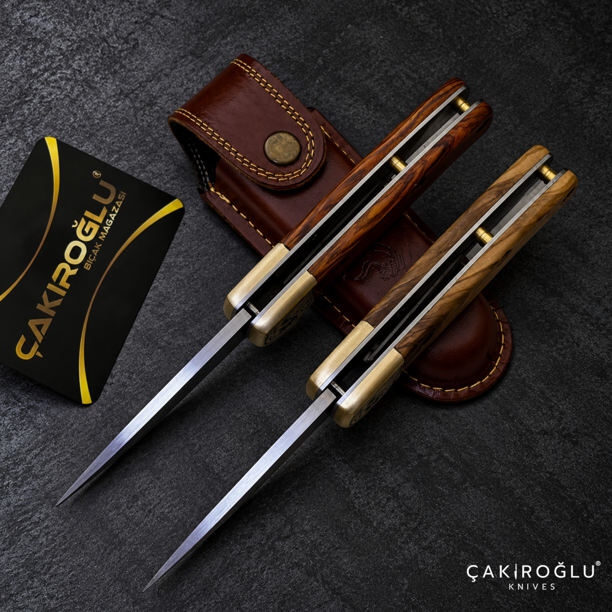 Çakıroğlu Smoky - Damascus Folding Knife with Cocobolo & Olive Handle