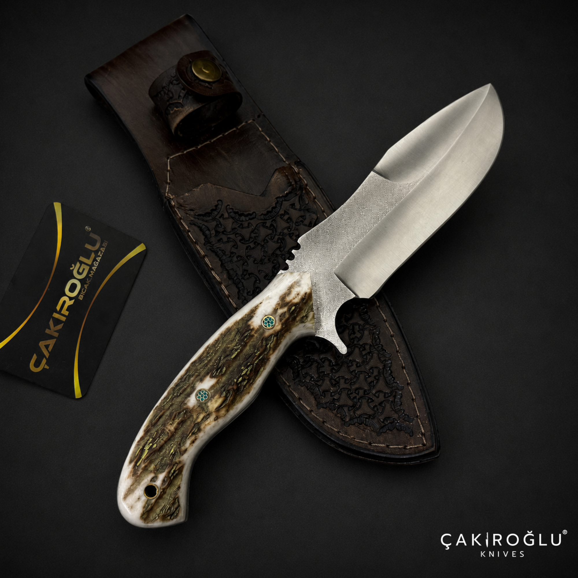 N690 Hunting Knife with Deer Antler Handle - Custom Handmade Bushcraft Knife