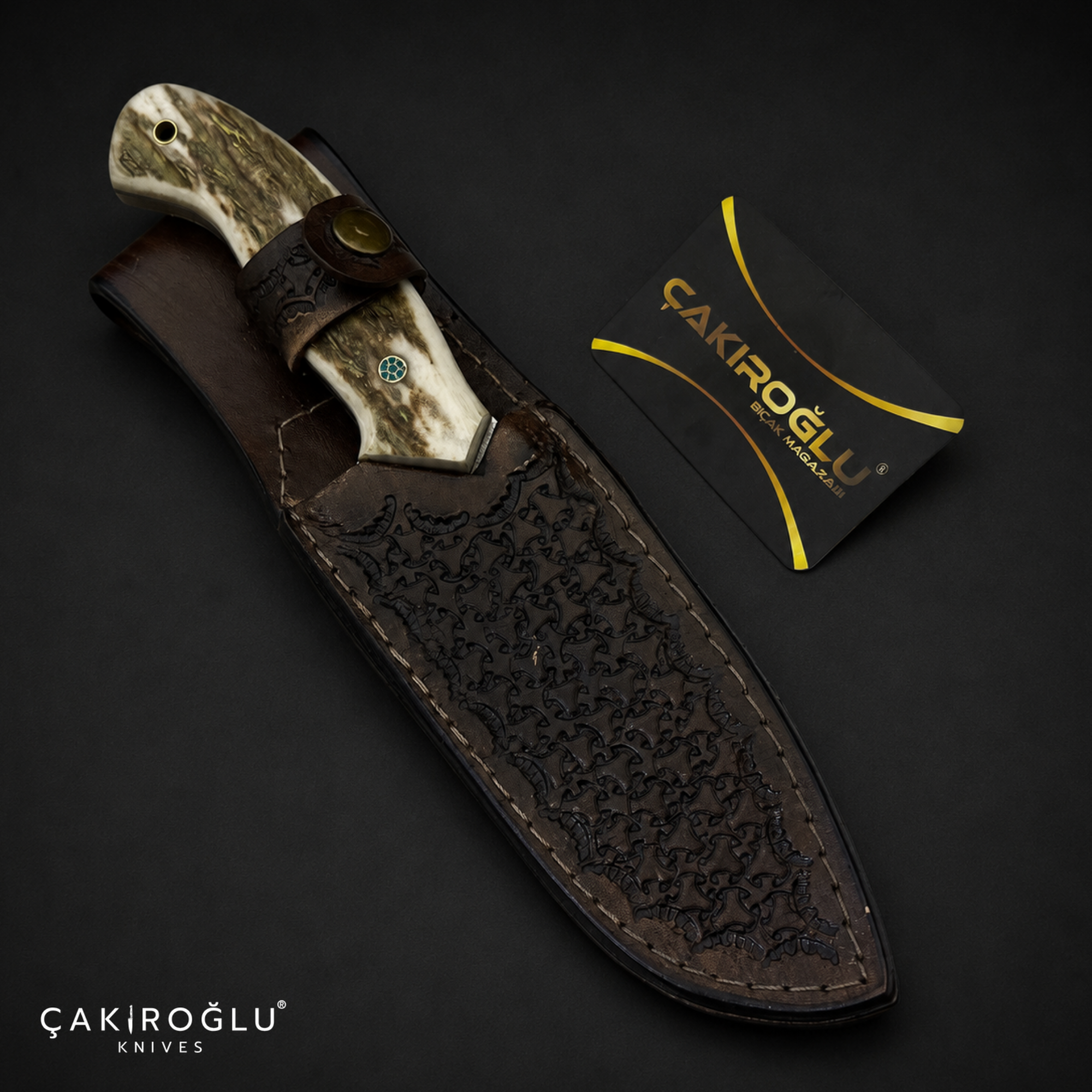 N690 Hunting Knife with Deer Antler Handle - Custom Handmade Bushcraft Knife