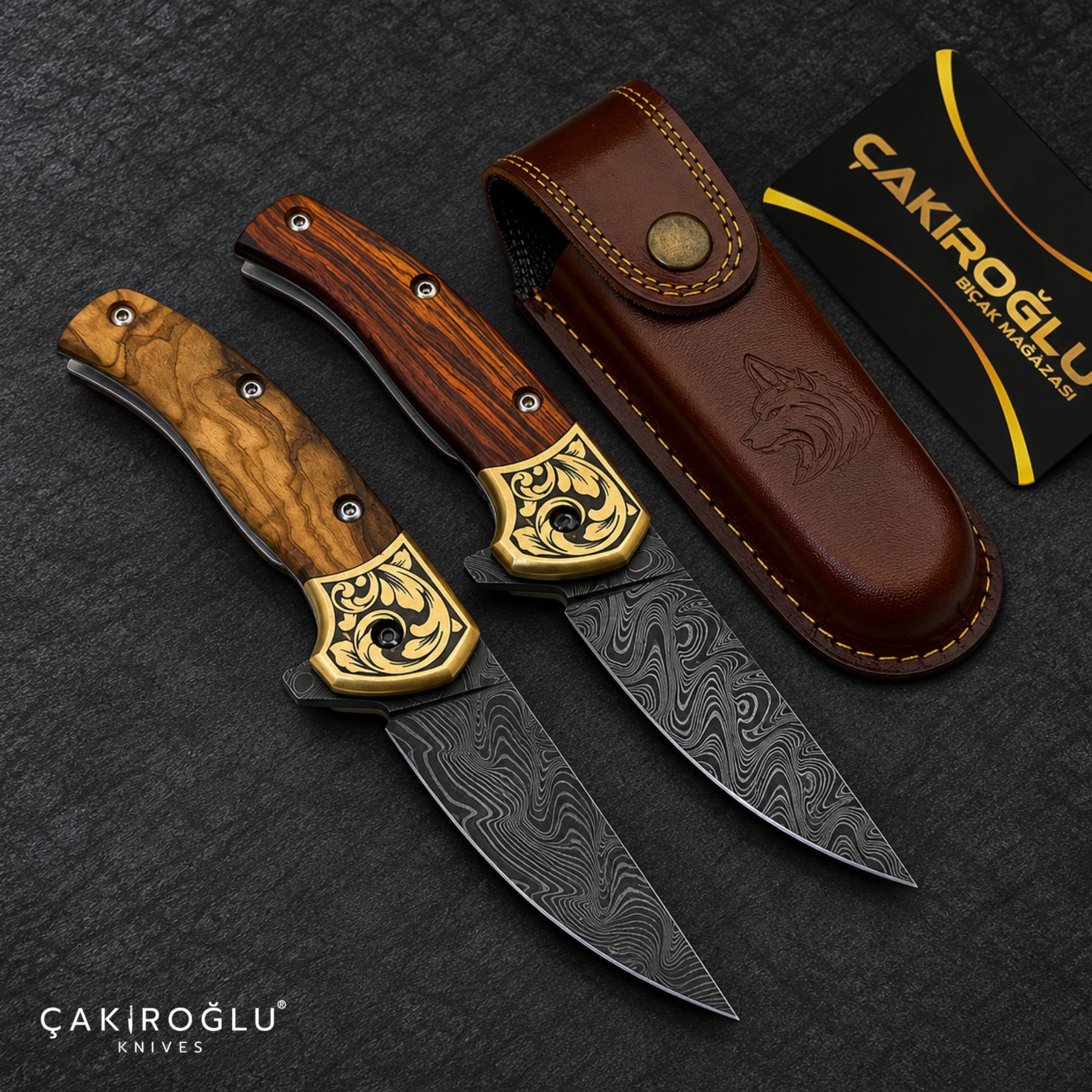 Çakıroğlu Smoky - Damascus Folding Knife with Cocobolo & Olive Handle