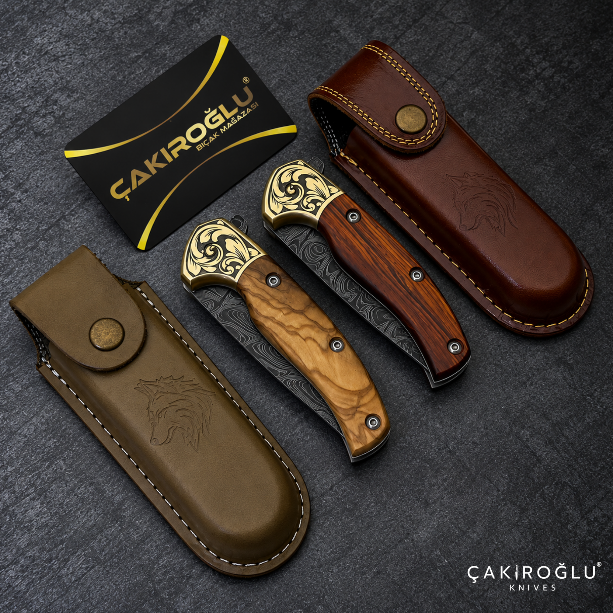 Çakıroğlu Smoky - Damascus Folding Knife with Cocobolo & Olive Handle