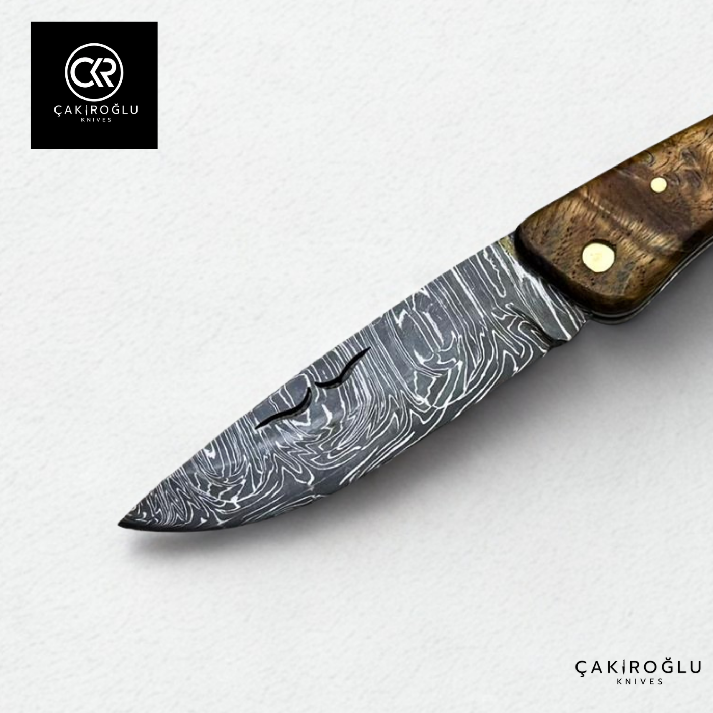 Handcrafted Custom Folding Knife - Damascus Steel & Stabilized Wood Handle