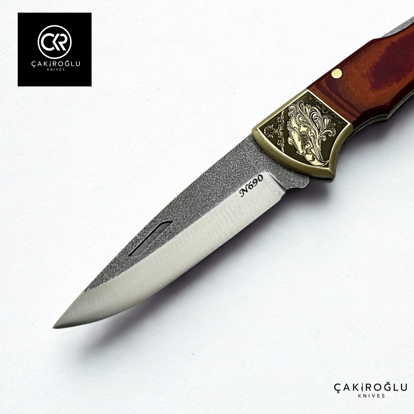 Showy Elite Micarta Version Handcrafted Custom Folding Knife - Böhler N690 Steel & Engraved Brass Handle