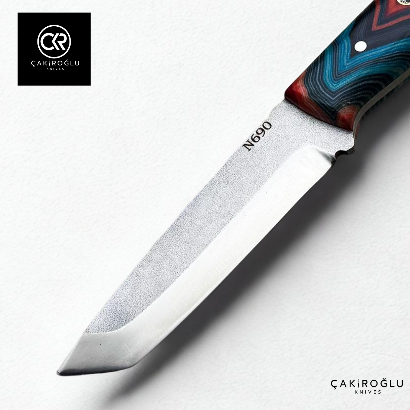 Handcrafted Custom-made Böhler N690 Steel & Stabilized Handle Tanto Model Hunting Knife