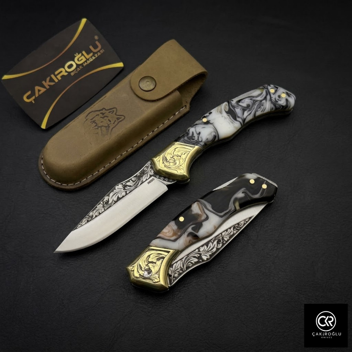 Handmade Folding Knife - Engraved Böhler N690 Steel