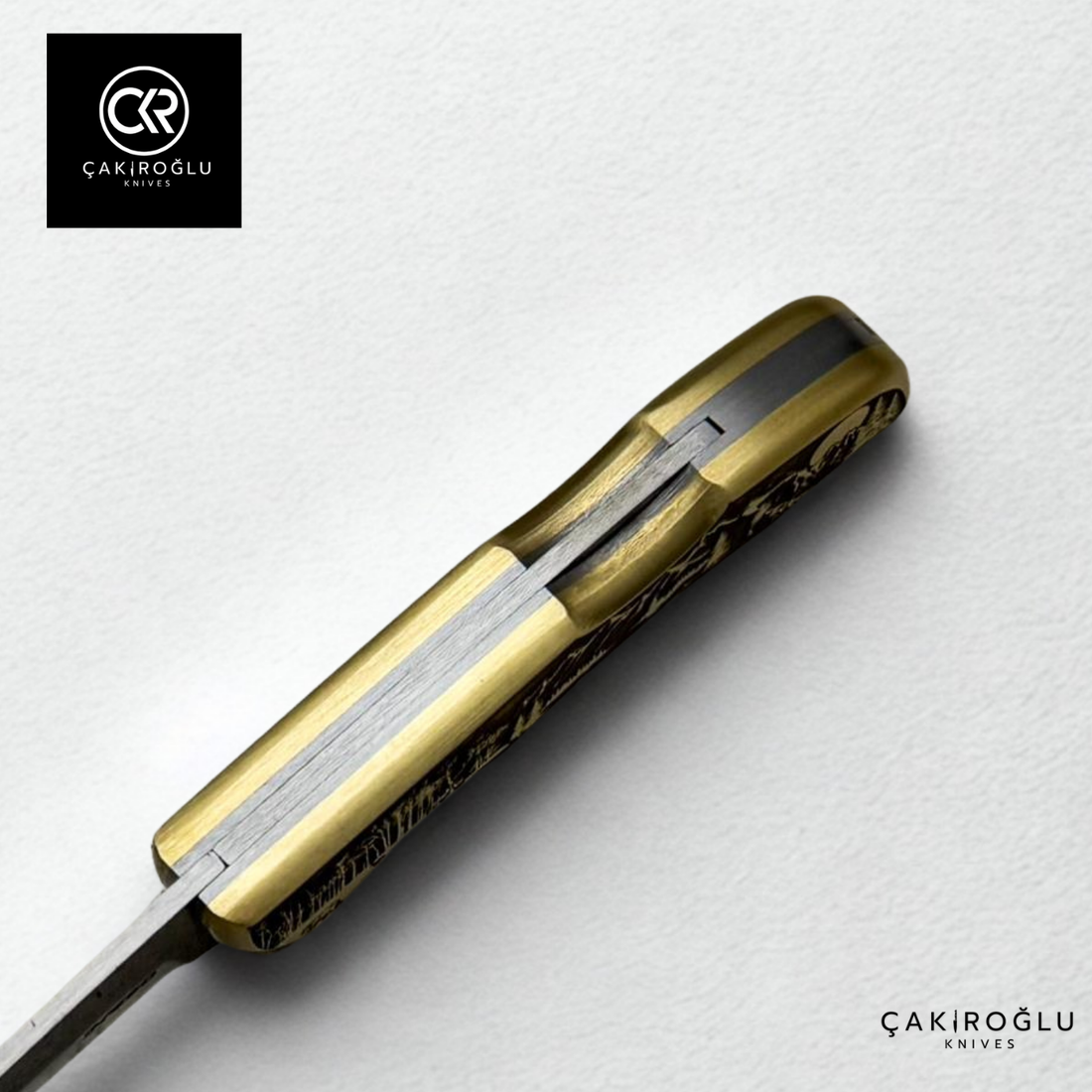 Showy Limited Edition Medium Size Handcrafted Custom-made Folding Collectible Knife - N690 Böhler Steel & Engraved Brass Handle